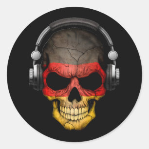 Sticker Rond Crâne Dj allemand personnalisable avec casque