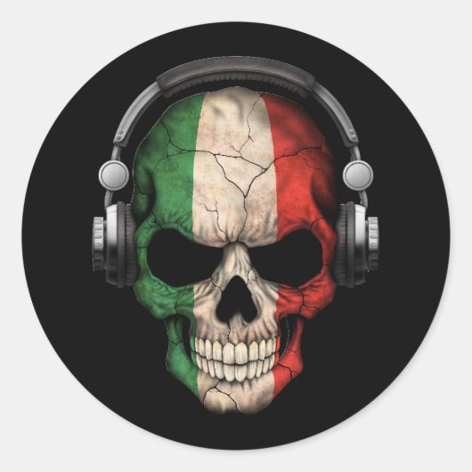 Sticker Rond Crâne Dj italien personnalisable avec casque (Devant)