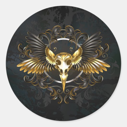 Sticker Rond Crâne d'oiseaux dorés sur arrière - plan noir (Devant)