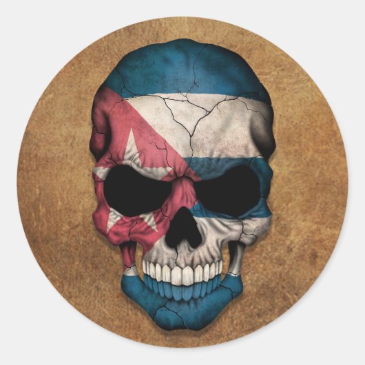 Sticker Rond Crâne drapeau cubain vieilli et porté (Devant)
