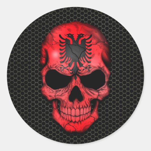 Sticker Rond Crâne du pavillon albanais sur acier en maille (Devant)