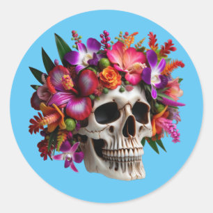 Sticker Rond Crâne d'updo floral