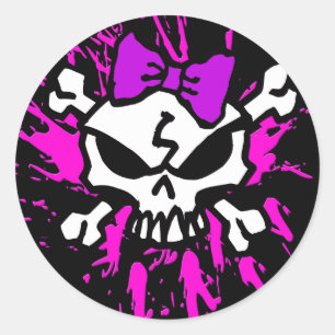 STICKER ROND CRÂNE EFFRAYANT DE FILLE AVEC DES ÉCLABOUSSURES