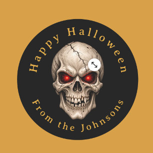 Sticker Rond Crâne Effrayant Halloween Texte Personnalisé