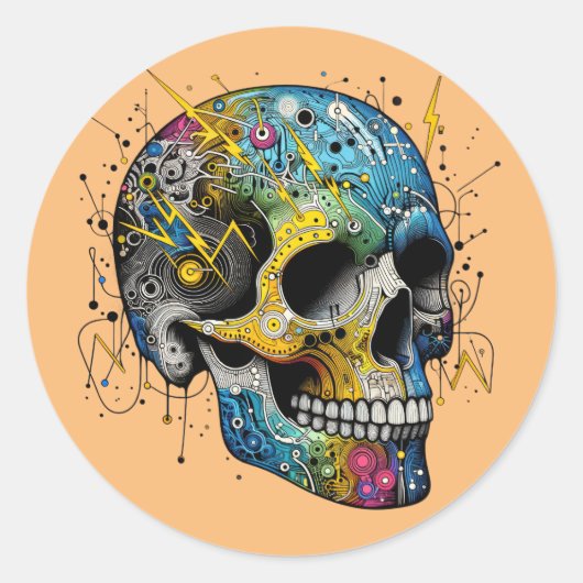 Sticker Rond Crâne électromécanique (Devant)
