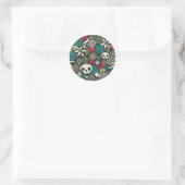 Sticker Rond Crâne en fleurs (Sac)