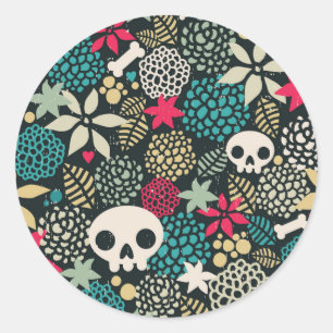 Sticker Rond Crâne en fleurs