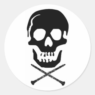 Sticker Rond Crâne et clarinettes - Noir sur blanc