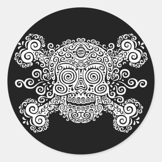 Sticker Rond Crâne et crossbones de sucre II (Devant)