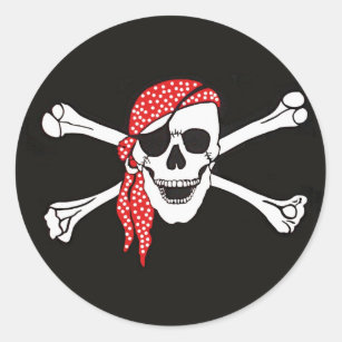 Sticker Rond Crâne et drapeau de pirate croisé d'os