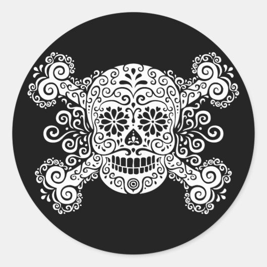 Sticker Rond Crâne et os croisés à sucre (Devant)