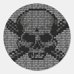 Sticker Rond Crâne et os croisés de code binaire