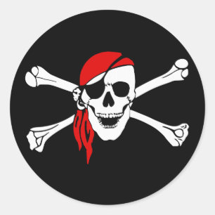 Sticker Rond Crâne et os croisés de pirate avec le Bandana