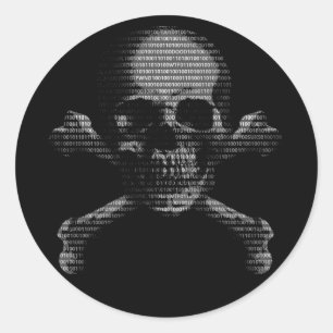 Sticker Rond Crâne et os croisés de pirate informatique