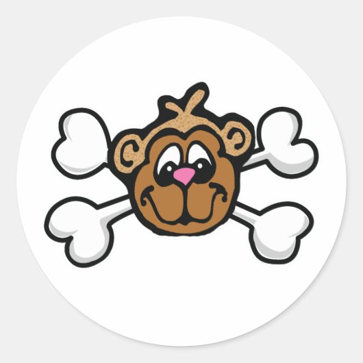Sticker Rond Crâne et os croisés de visage de singe (Devant)