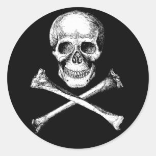 Sticker Rond Crâne et os croisés gris