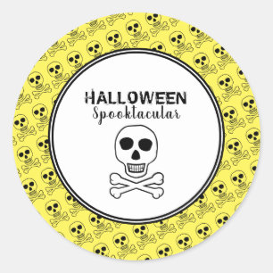 Sticker Rond Crâne et os, fête d'Halloween