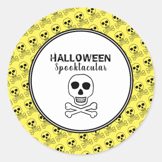 Sticker Rond Crâne et os, fête d'Halloween (Devant)