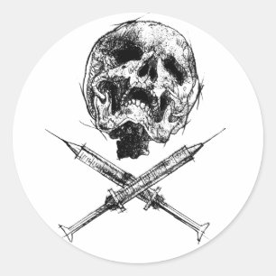 Sticker Rond Crâne et seringues