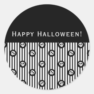 Sticker Rond Crâne Fantaisiste Noir & Blanc à Points & à Rayure