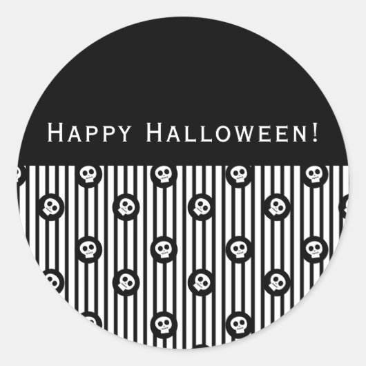 Sticker Rond Crâne Fantaisiste Noir & Blanc à pois & rayures (Devant)