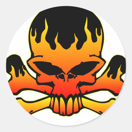 Sticker Rond Crâne flamboyant et os croisés (Devant)