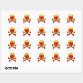 Sticker Rond crâne flamboyant et os croisés (Feuille)