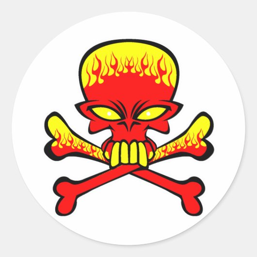 Sticker Rond crâne flamboyant et os croisés (Devant)