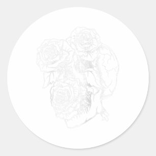 Sticker Rond Crâne Fleur Et Tatouage Rose Art Graphique Floral