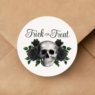 Sticker Rond Crâne Floral Gothique Trick Or Treat Halloween