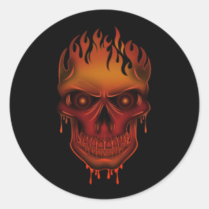Sticker Rond Crâne Fondu Flamboyant Horreur Gothique Fantastiqu