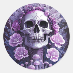 Sticker Rond Crâne gothique de jardin de lilas, Fantaisie viole
