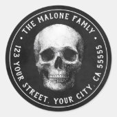 Sticker Rond Crâne Halloween adresse de retour noir (Devant)