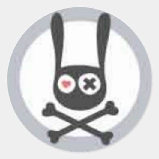 Sticker Rond Crâne lapin et os croisés avec le coeur et X yeux (Devant)