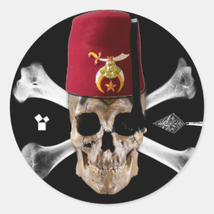 Sticker Rond Crâne maçonnique Shriner et os avec Fès