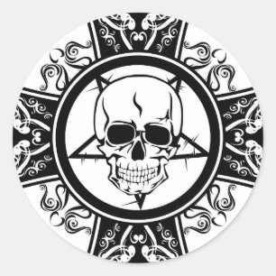 Sticker Rond Crâne mal sur croix / foncé / Emo