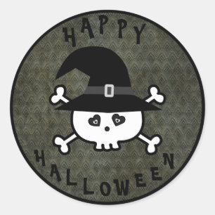 Sticker Rond Crâne mignon de Halloween avec le casquette de