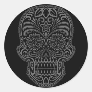 Sticker Rond Crâne noir complexe de sucre