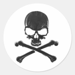 Sticker Rond Crâne noir/os croisées