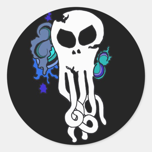Sticker Rond Crâne octo bleu (Devant)