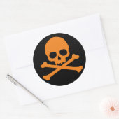 Sticker Rond Crâne orange simple et os croisés (Enveloppe)
