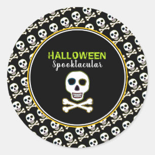 Sticker Rond Crâne & Os, Soirée Halloween Néon