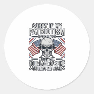 Sticker Rond Crâne Patriotique Gravure Vintage Citation Vecteur