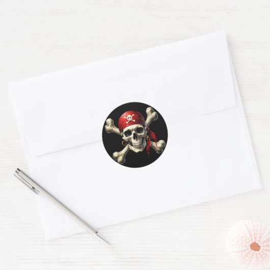 Sticker Rond crâne pirate (Enveloppe)