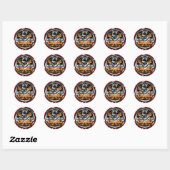 Sticker Rond Crâne pompier 4 et axes flammes (Feuille)