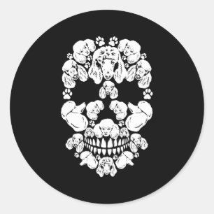 Sticker Rond Crâne Poodle Squelette Halloween Carnaval effrayan