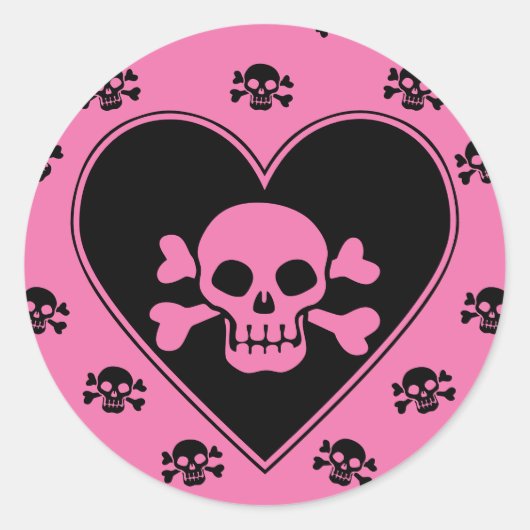 Sticker Rond Crâne rose dans le coeur (Devant)