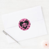 Sticker Rond Crâne rose dans le coeur (Enveloppe)