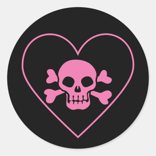 Sticker Rond Crâne rose dans le coeur (Devant)