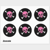 Sticker Rond Crâne rose et os croisés (Feuille)